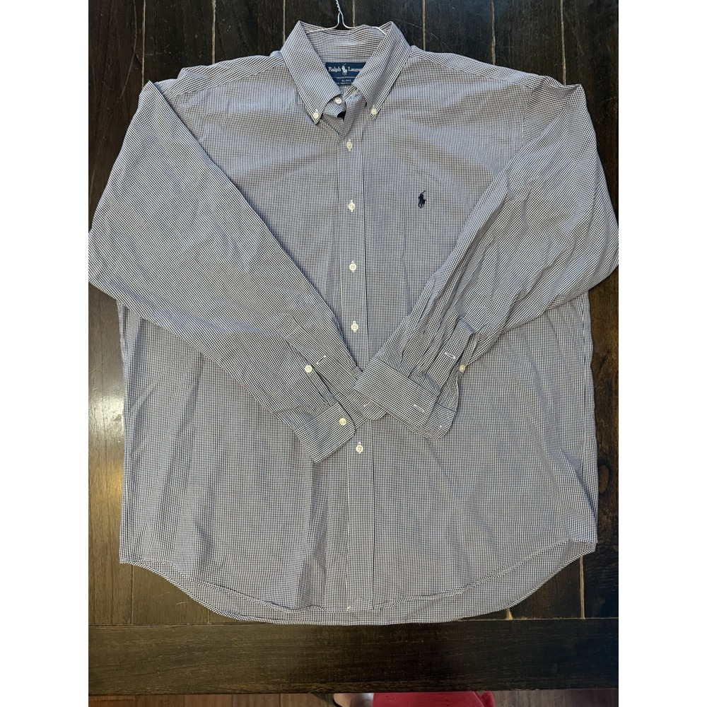 Ralph Lauren Blake Shirt Mens XL Navy White Gingham Check Two Ply Cotton - Picture 4 of 8